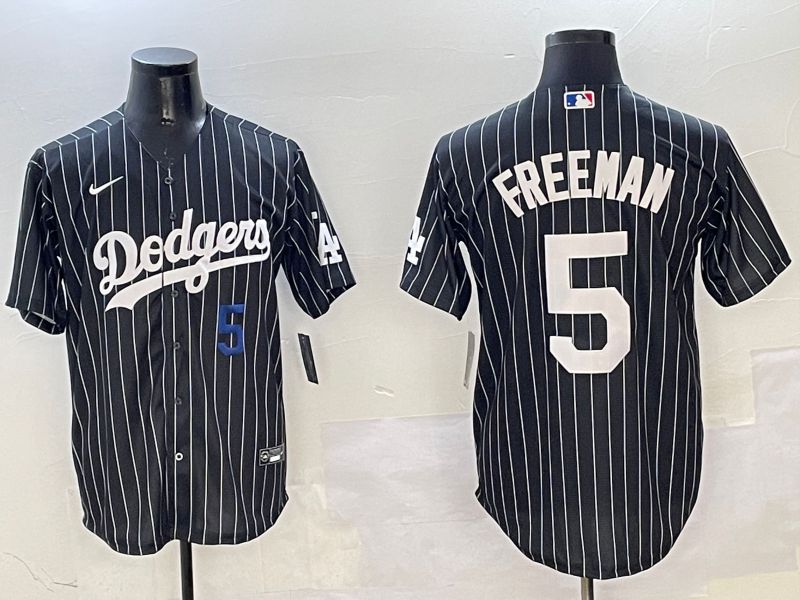 Men Los Angeles Dodgers 5 Freeman Black Stripe Jointly Name 2025 Nike MLB Jersey style 9